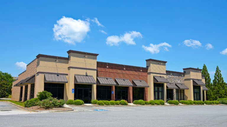 Shopping center with new roof repair