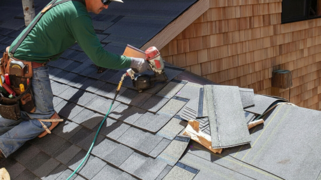 Roofer installing a new roof