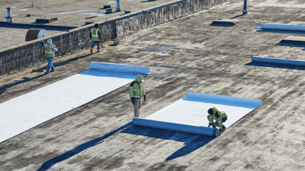 Commercial roofers installing new roof