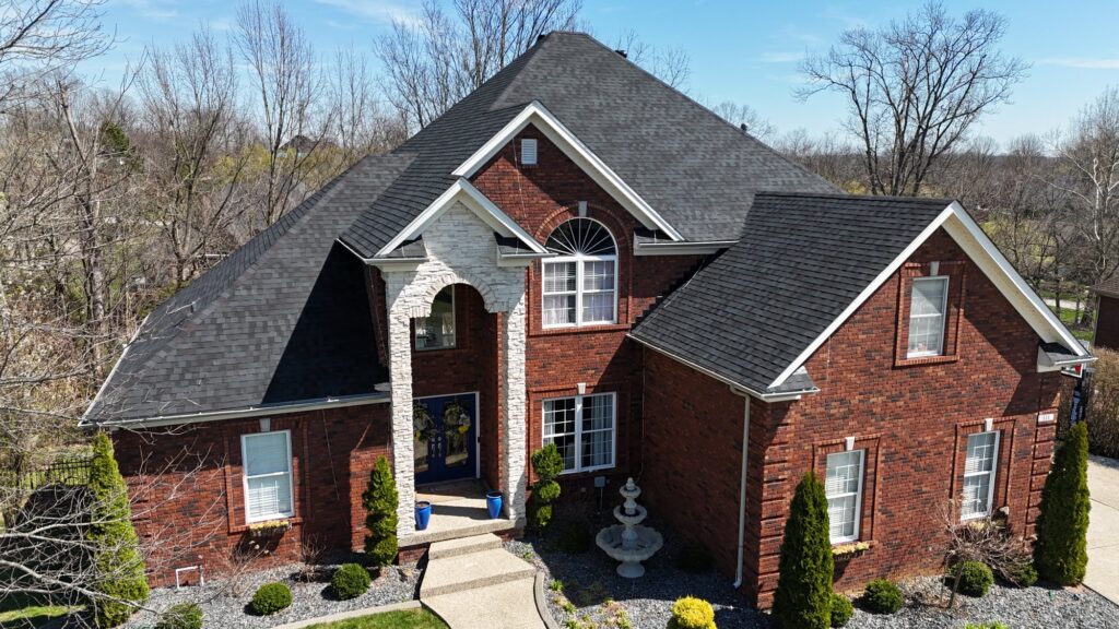 Completed roof replacement on Chestnut Glen Drive in Louisville, KY: TAMKO Titan XT in Black Walnut